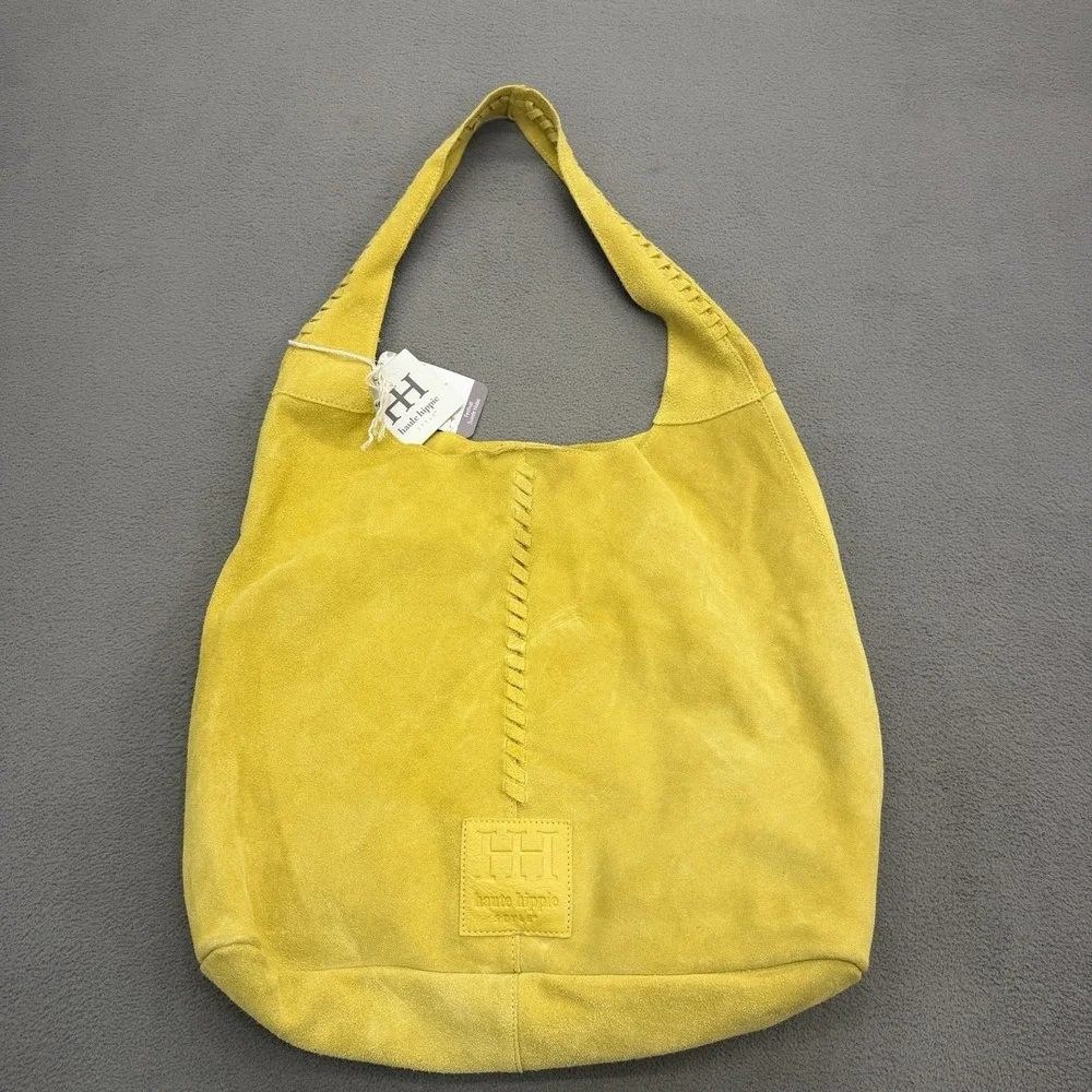 Haute Hippie Leather Festival Suede Leather Hobo Chartreuse Purse Bag Pouch New